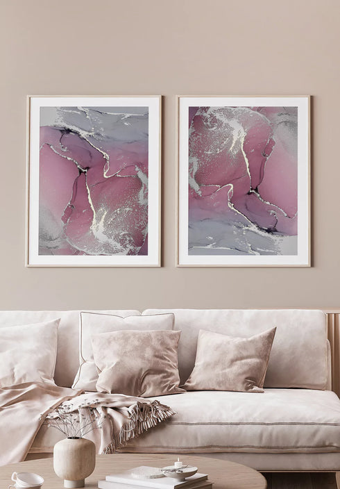 Watercolor Rose Real Silver Set Of 2 Posters 50x70cm
